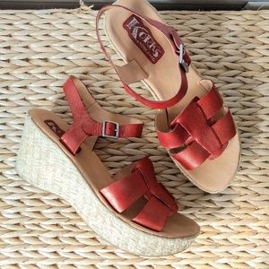 Kork-Ease Red Leather Wedge Sandals